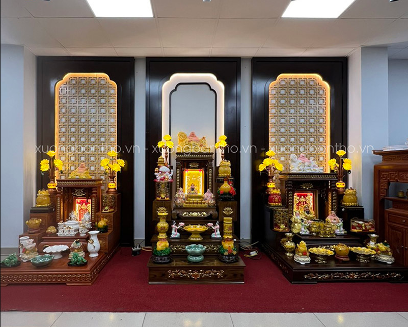 Bộ Bàn Thờ Thần Tài Mái Bằng Đồ Thờ Ngà Vàng